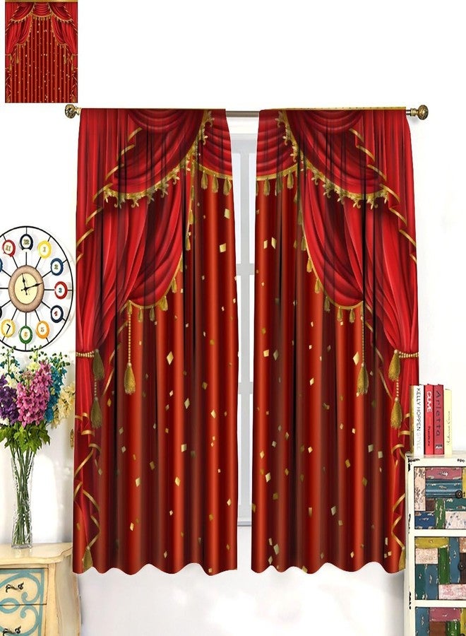 YSWOW Movie Theater Curtains, Red Gold Vintage Elegant Theater Art Printed Blackout Window Drapes for Bedroom Living Room Kitchen Decor Fabric 2 Panels 42x45 Inch 30% Shading Rate - Image 3
